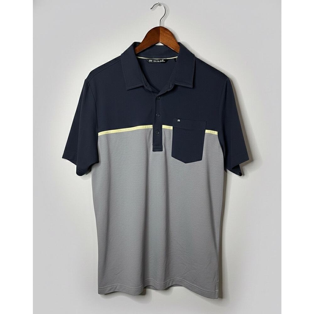 Mens Travis Mathew Coastline Cruiser Polo Golf Shirt Size M Blue Gray Colorblock